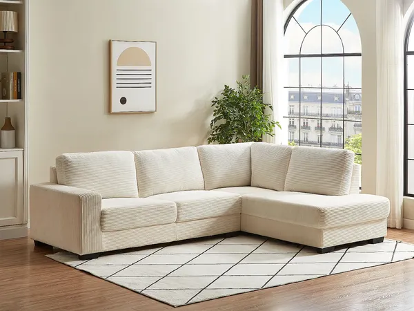 Vente-unique - MESETA Sofa Samt Beige - B 208 cm x H 85 cm x L 282 cm