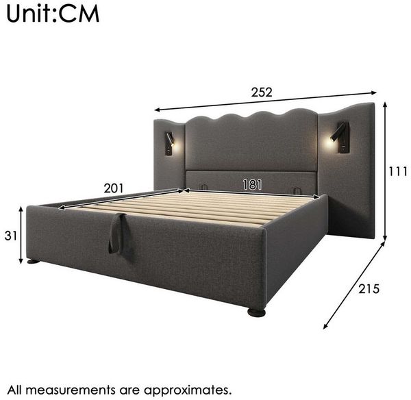 TavilaEcon Boxspringbett Wellenförmiges Design Hydraulisches Stauraumbett