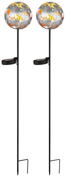2er Set LED Solarleuchte, silber, Ahornblätter, Erdspitz, H 91,5 cm