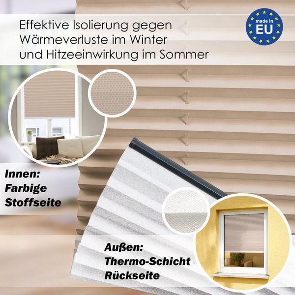 DomDeco Plissee Premium Thermo Plissee ohne Bohren, Sichtschutz, lichtdurchlässig, blickdicht, Klemmfix, Thermo-Wärmeschutz, verdunkelnd, blickdicht, Stufenlos