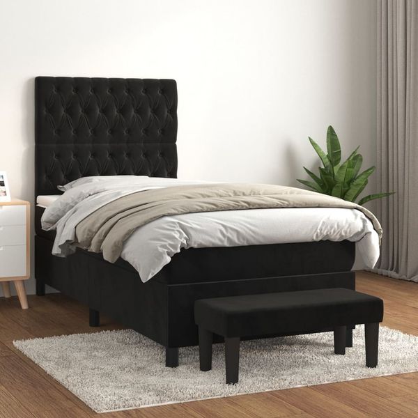 vidaXL Boxspringbett mit Matratze Schwarz 90x200 cm Samt 3138003