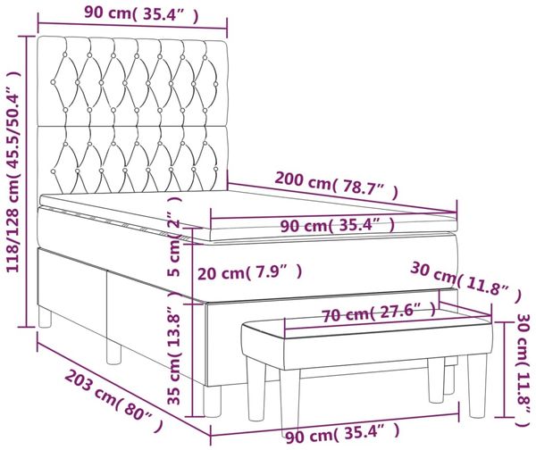 vidaXL Boxspringbett mit Matratze Schwarz 90x200 cm Samt 3138003 Bild 8