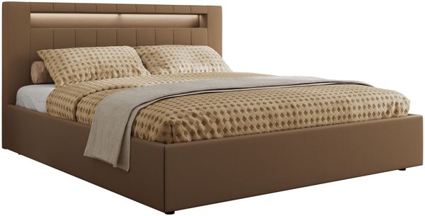 Polsterbett GOLD 5 CLASSIC 140 x 200 cm mit LED-Beleuchtung & Bettkasten, Doppelbett inkl. Lattenrost, Metall-Lift-System & Stauraum - Braun Kunstleder Bild 5