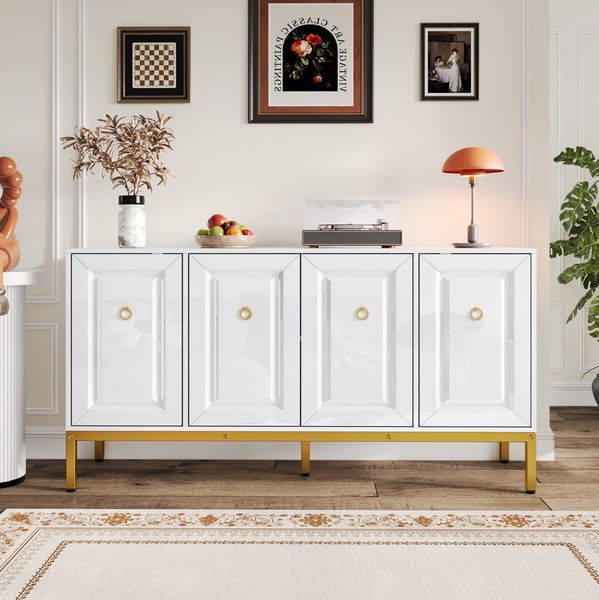 Sideboard 140x40x80 cm - Elegantes Hochglanz-Design mit goldenen Akzenten