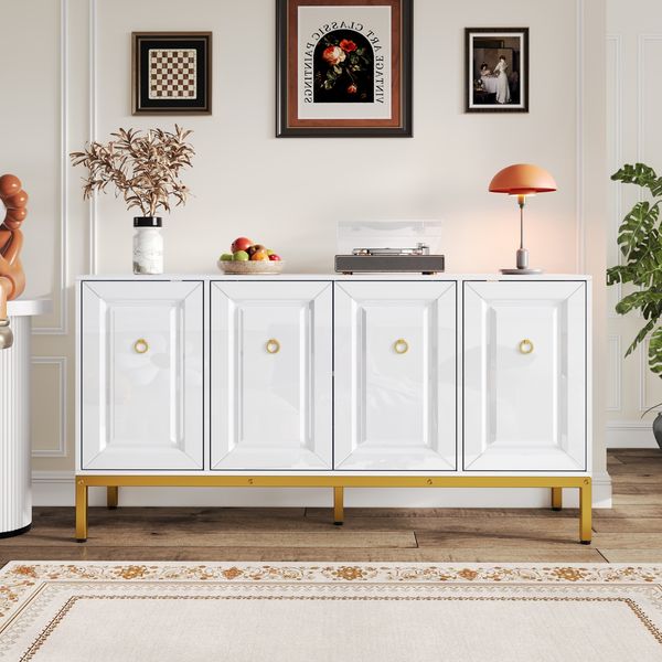 Sideboard 140x40x80 cm - Elegantes Hochglanz-Design mit goldenen Akzenten