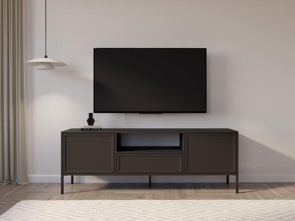 Selsey 'Velveto' - TV-Lowboard 2-türig mit Schublade & Fach, Schwarz, 160 cm