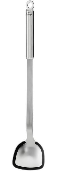 RÖSLE BBQ-Woklöffel, Hochwertiger Löffel mit Silikonrand und Rundgriff, Edelstahl 18/10, spülmaschinengeeignet, 40 cm, silberfarben/schwarz