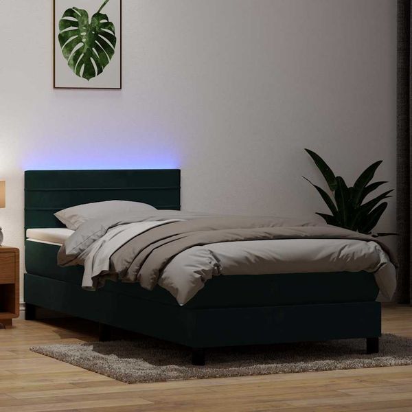 vidaXL Boxspringbett mit Matratze & LED Dunkelgrün 80x220 cm Samt 3317004