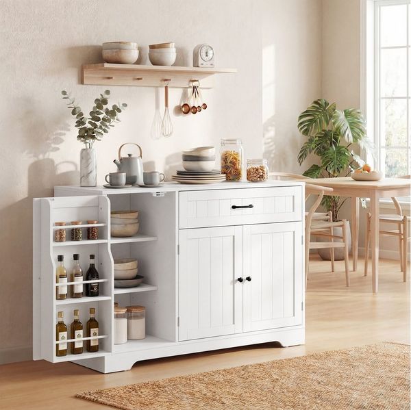 HOMCOM Sideboard (Küchenschrank, 1 St, Aufbewahrungsschrank), 110 x 40 x 80 cm Weiß