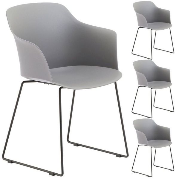 IDIMEX Gartenstuhl FORO (4 St), Outdoor Schalenstühle 4er Set UV-beständig mit Metallbeinen Grau