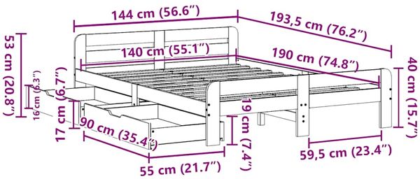 vidaXL Massivholzbett ohne Matratze Weiß 140x190 cm Kiefernholz 3309051 Bild 12