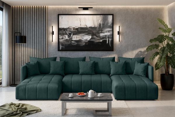 AX LIVING Ecksofa Grün Sofa U Form mit Schlaffunktion Veliro U, 345 cm