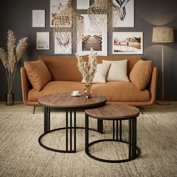 Lookway Couchtisch LORI LOFT 2in1 mit Tischplatte in Eiche-Dekor (2er Set), Durchmesser: ⌀70 cm und ⌀50 cm