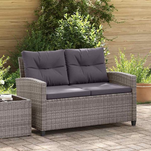 vidaXL 2-Sitzer-Gartensofa mit Kissen Grau 124 cm Poly Rattan 46154