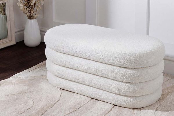 riess-ambiente Sitzbank VOGUE 85cm weiß (Einzelartikel, 1-St), Wohnzimmer · Bouclé · rund · mit Stauraum · Scandinavian Design
