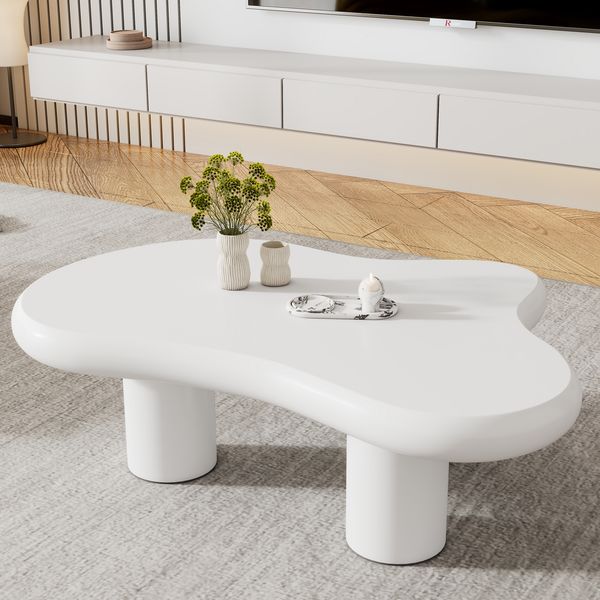 Merax Unregelmäßiger Couchtisch in Wolkenform, 97cm Länge, 67cm Breite, 32cm Höhe, MDF mit Filzunterlagen, lackierte Oberfläche, Kreativer Couchtisch