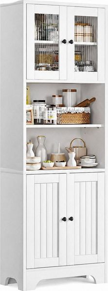 Yorbay Hochschrank Küchenschrank mit 2 Ablageböden und 4 Türen,Mehrzweckschrank (57,5 x 28,5 x 162,5 cm) Vielseitiger Aufbewahrungsschrank für Bad, Küche & Wohnzimmer