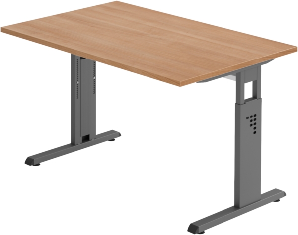 bümö höhenverstellbarer Schreibtisch O-Serie 120x80 cm in Nussbaum, Gestell in Graphit - PC Tisch klein für's Büro manuell höhenverstellbar, Computertisch verstellbar, OS-12-N-G