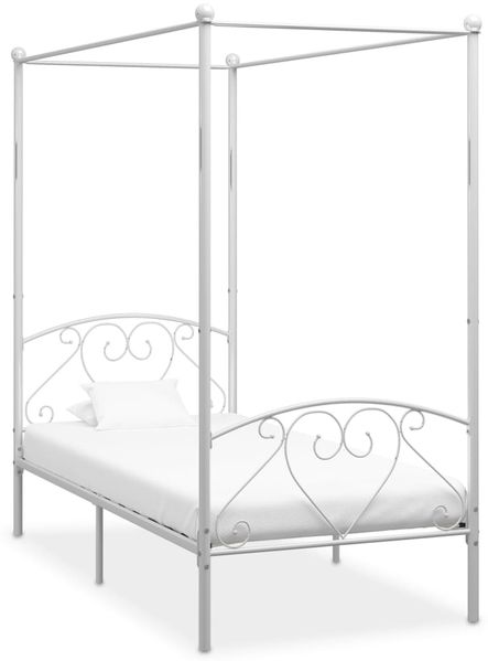 vidaXL Himmelbett-Gestell mit Lattenrost, Metall weiß, 90x200 cm