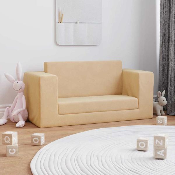 vidaXL Kinder-Schlafsofa 2-Sitzer Creme Weicher Plüsch 357037