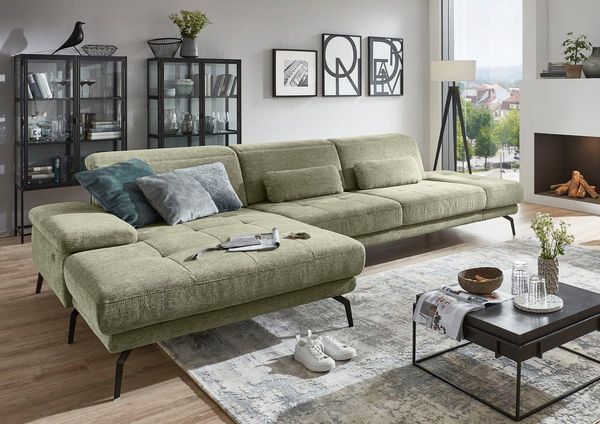 Die PlanBar Ecksofa MP-IN20126 L-Form, mit Kopfteilverstellung, optional mit Funktionen, Federkern