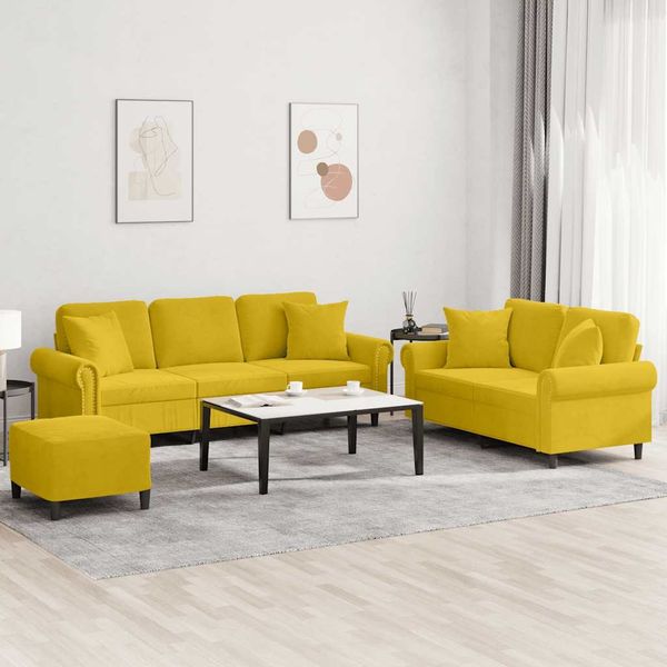 vidaXL 3-tlg. Sofagarnitur mit Kissen Gelb Samt 3202286