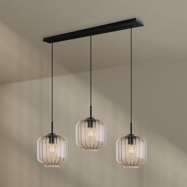 s.luce Velo Esstischlampe 3-flammig Baldachin 120cm Ø 20cm Klar, Schwarz