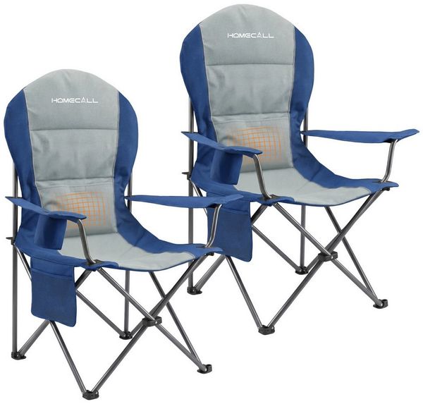 HOMECALL Campingstuhl Hochlehner 110cm mit Lendenwirbelstütze Klappstuhl Angelstuhl Faltbar (Bis 150kg, gepolstert, faltbar, stabil, 2 St), für Camp Garten Balkon