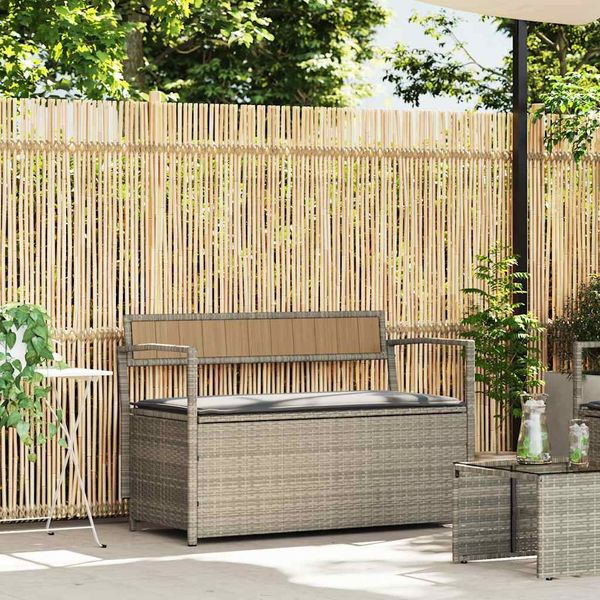 vidaXL Gartenbank mit Stauraum und Kissen Hellgrau Poly Rattan 4103841