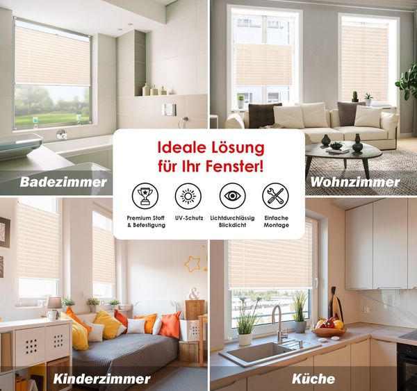 DomDeco Plissee Premium Plissee ohne Bohren, Sichtschutz, lichtdurchlässig, blickdicht, Klemmfix, Klemmfix, UV-beständig, modernes Design, stufenlos