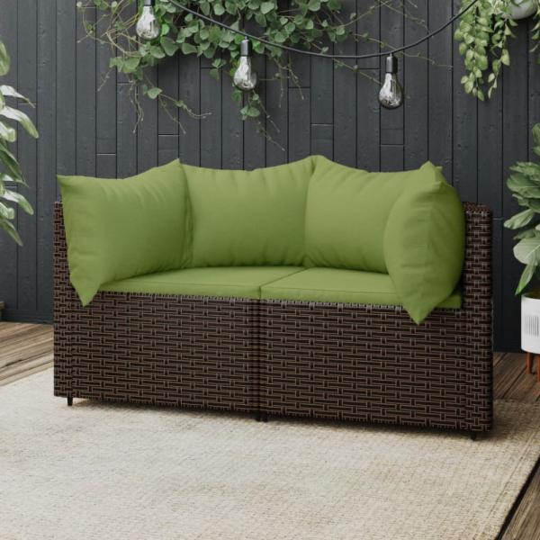 vidaXL Garten-Ecksofas mit Kissen 2 Stk. Braun Poly Rattan 319838