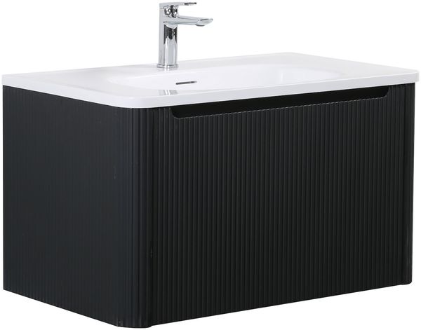 Badplaats Badmöbel Set mit Waschbecken und Unterschrank Tundra 80 x 48 cm Schwarz Mat - Waschbeckenunterschrank mit Soft-Close und Waschbecken, Vorgemontiert