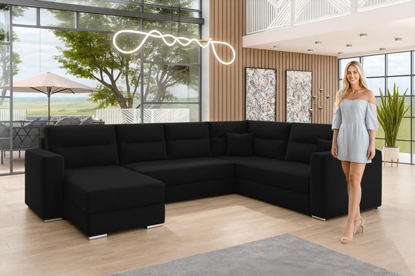 AX LIVING Ecksofas groß Lovere 314 cm Sofa schwarz mit Schlaffunktion