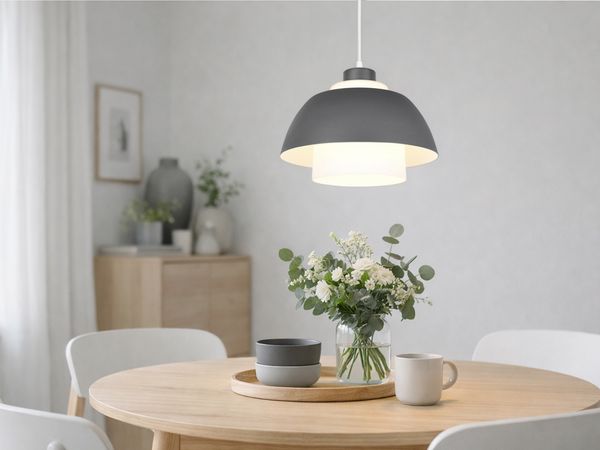 Pendelleuchte TILOS skandinavisch mit Metall- & Glasschirm Anthrazit Weiß Ø 30cm
