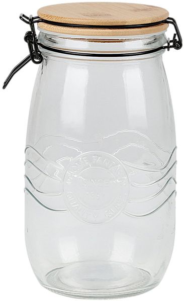 Drahtbügelglas 1500 ml mit Bambusdeckel – Vorratsglas luftdicht, Aufbewahrungsglas für Küche, Nudeln, Reis, Müsli, Kaffee, wiederverwendbar