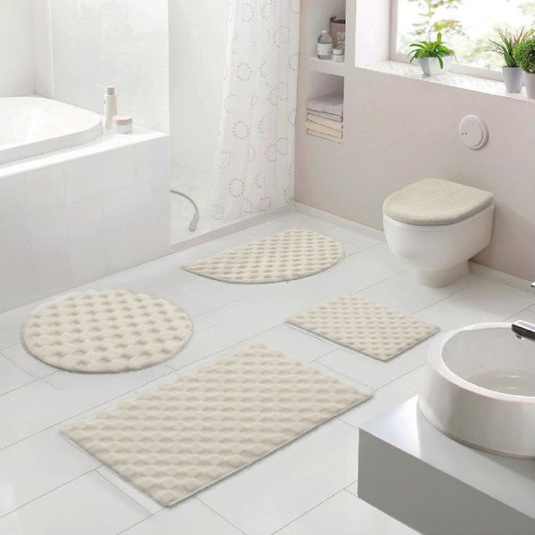 OTTO home Badematte Naala, Badvorleger, Badezimmer Teppich, sehr weich, Höhe 20 mm, rutschhemmend beschichtet, schnell trocknend, fußbodenheizungsgeeignet, Polyester, rund, Karo-Muster, auch als 2-teiliges Set erhältlich, Made in Europe