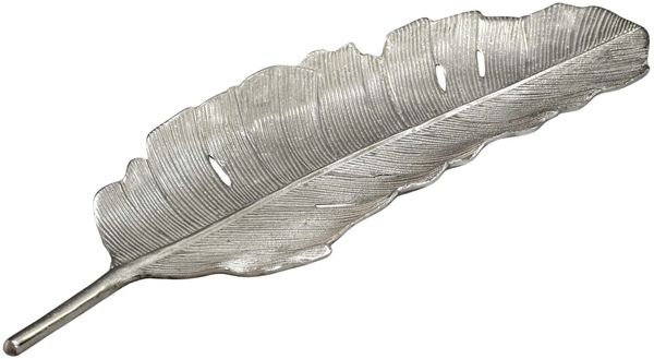Dekoschale Blatt Aluminium Silber Schale 60cm - Design Tischdeko Metall Wohnzimmer - Alu Wohnaccessoire Modern - Metallschale Dekoration - Aluschale lang Handmade