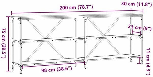 vidaXL Konsolentisch mit Regal Altholz 200 x 30 x 75 cm Holzwerkstoff 863445 Bild 11