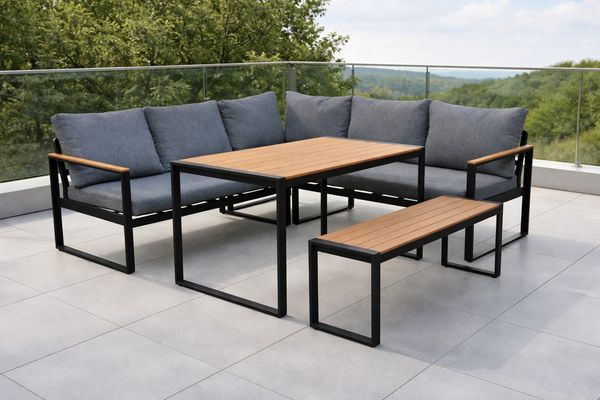 Gardissimo TONY Alu Ecklounge Gartenmöbel Sitzgruppe Holzoptik Nonwood