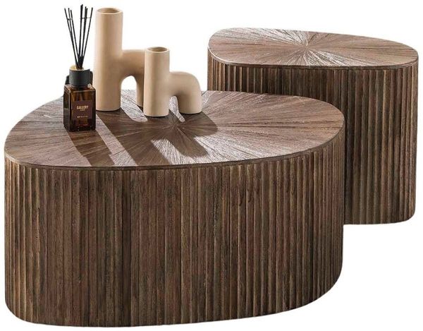 Maison ESTO Couchtisch 2er-Couchtisch Set MOJO CHAM Teakholz dunkelbraun organisch viereckig (2er-Set), Abgerundete Ecken
