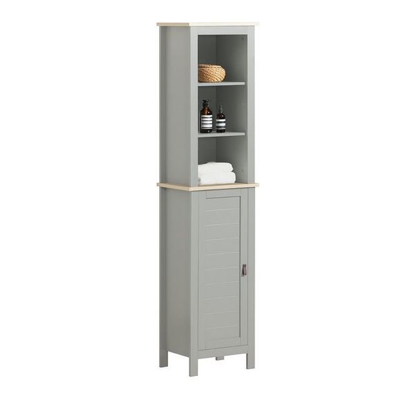 SoBuy Hochschrank BZR68 Badezimmerschrank Badregal Badschrank mit 3 offenen Fächern und 1 Tür