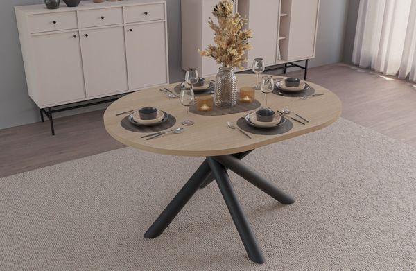 Oslo Esstisch Tisch oval 138x100 cm Wohnzimmer Esszimmer Modern Farbwahl Wisconsin Nußbaum, Artisan Eiche, Lindberg Eiche, Portland Esche Schwarz