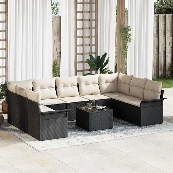 vidaXL Gartensofa-set mit Kissen 10 pcs Schwarz Poly-Rattan 3345527