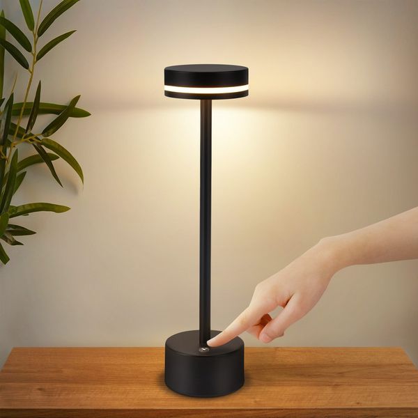 ZMH Tischlampe Kabellos LED Tischleuchte Akku - Nachttischlampe Dimmbare 3000K-6500K mit USB-C -Touch Lampe Schwarz Tischlampen -für Schlafzimmer Esszimmer Büro