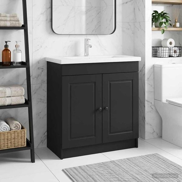 vidaXL Unter dem Waschbecken Badschrank Schwarz 56 x 37,5 x 81 cm 890065