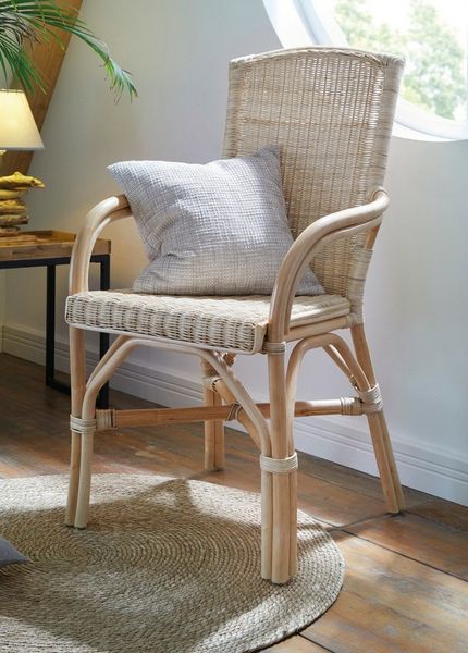 Dekoleidenschaft Rattanstuhl Rattansessel, natur lackiert, 4 verschiedene Modelle, Korbsessel, Balkonmöbel mit Komfort Sitzhöhe, Cocktailsessel, Gartenmöbel