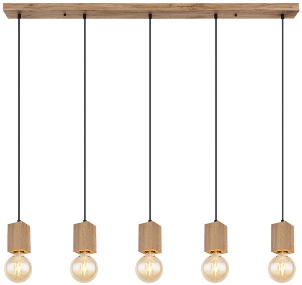 LED Hängelampe, 5 Flammig, Holzoptik, Höhenverstellbar, L 115 cm