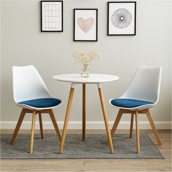 HTI-Living Esszimmerstuhl Esszimmerstuhl Samt 2er Set Atlanta Weiß/Blau (Set, 2 St), Küchenstuhl Kunststoffschale mit Samtsitzkissen