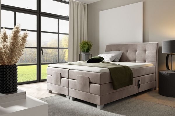 Boxspringbett Elektrisch Bett FRANCO 160x200cm in Stoff Fresh Macchiato