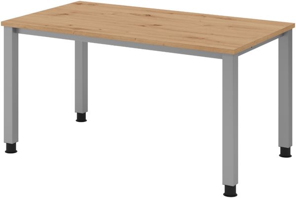 bümö manuell höhenverstellbarer Schreibtisch 140x80 cm in Asteiche - PC Tisch höhenverstellbar & klein, höhenverstellbarer Tisch Büro, kleiner Computertisch verstellbar, QS-14-R